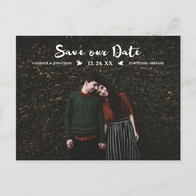 Modern penselskript - fotospara datum meddelande vykort (Framsida)