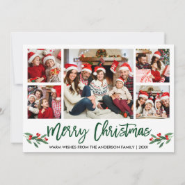Modern Penselskript Grönt 5 Photo Family-jul Julkort