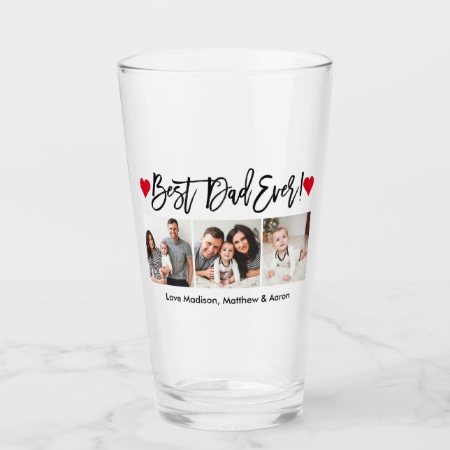 Modern penselskript Hjärtar 3 Photo Best Pappa någ Glaskopp (Framsida)