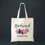 Modern Penselskript Lila Blommigt Bridesmaid Tygkasse<br><div class="desc">Modern Lila för vattenfärg i Trendig  med extremt violett Blommigt,  Bridesmaid Tote Bag</div>