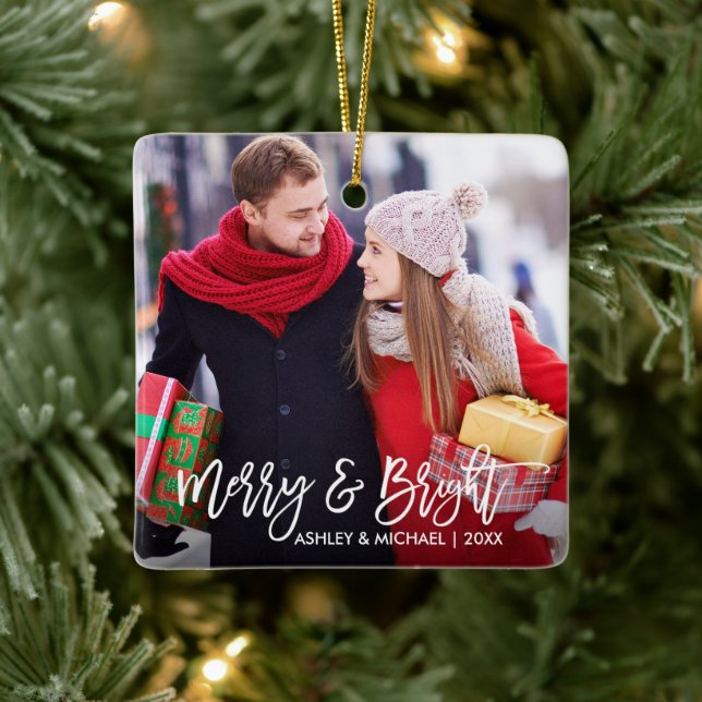 Modern penselskript - merry och BrightStor Photo Julgransprydnad Keramik (Träd)