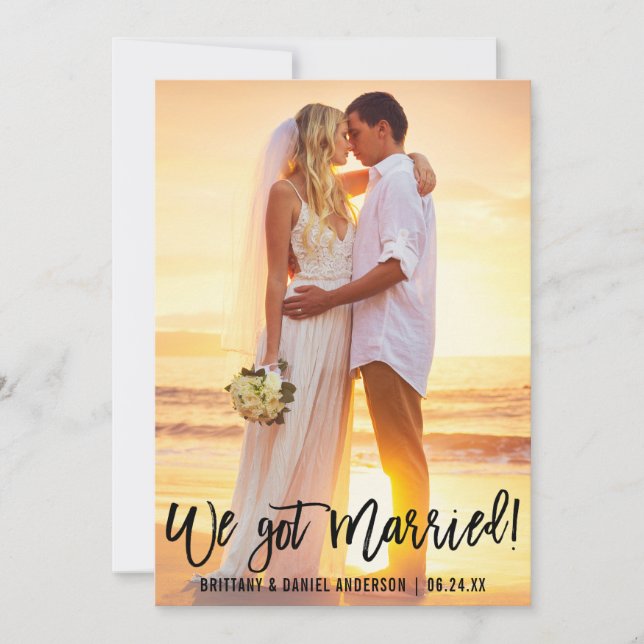 Modern penselskript, par foto vi Har gifta oss med Meddelande (Framsida)