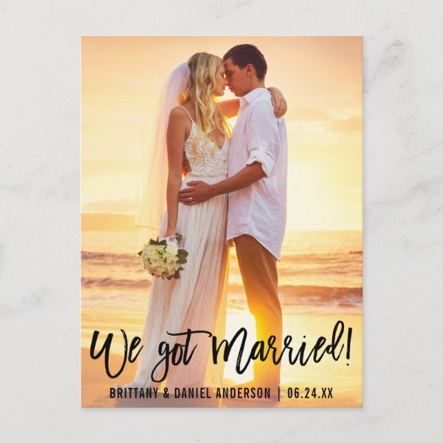 Modern penselskript, par foto vi Har gifta oss med Vykort (Framsida)