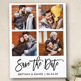 Modern penselskript Spara datum 4 fotokollage Vykort