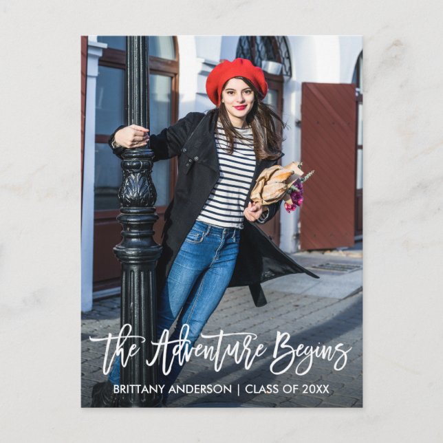 Modern Penselskript Studenten Äventyr börjar Vykort (Framsida)