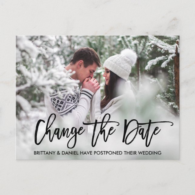 Modern penselskriptfoto ändrar datum vykort (Framsida)