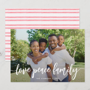 Modern penselskriptfoto för Kärlek Peace-familjen Julkort
