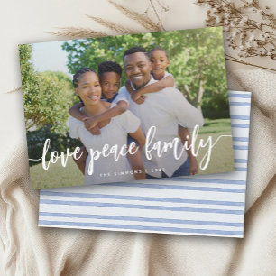 Modern penselskriptfoto för Kärlek Peace-familjen Julkort