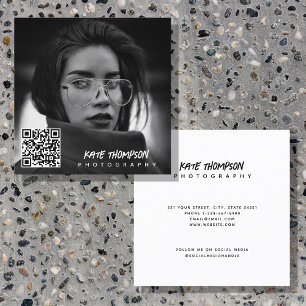 Modern Penselskriptfoto QR Code Social Media Fyrkantigt Visitkort