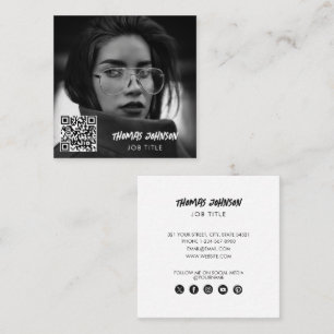 Modern Penselskriptfoto QR Code Social Media Fyrkantigt Visitkort