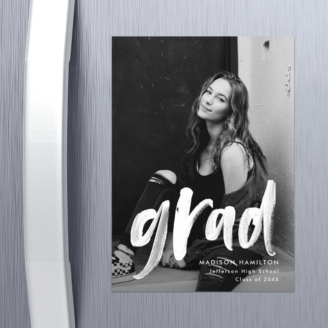 Modern Penselskriptfoto Studenten Magnetisk Inbjudningskort (Skapare uppladdad)