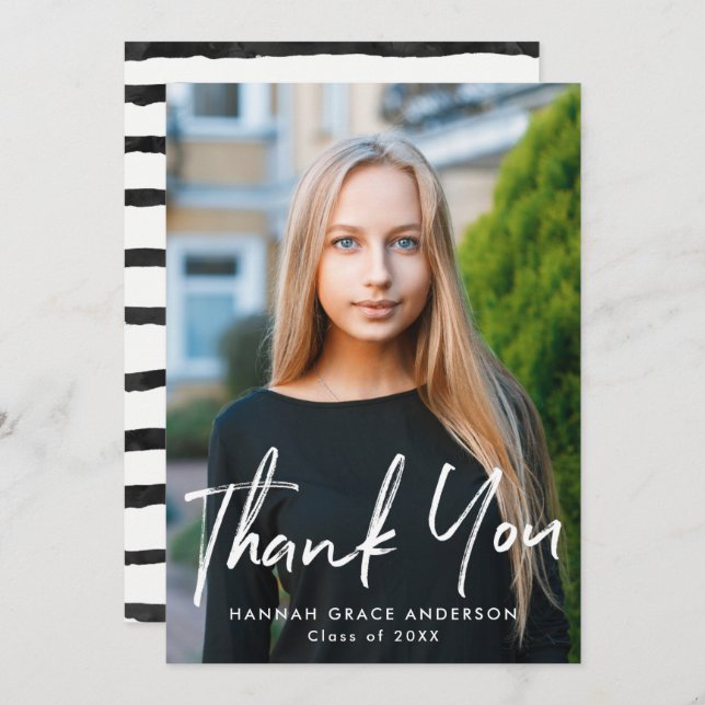 Modern Penselskriptfoto Studenten Tack Kort (Fram/baksida)