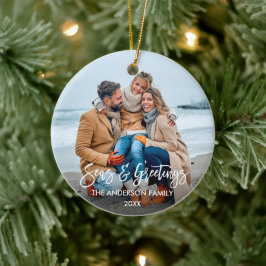 Modern penselskripthav och Hälsning-foto Julgransprydnad Keramik