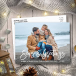 Modern penselskripthav och Hälsning Helgdag Vykort<br><div class="desc">Fotovykort i Modern Push Script Seas & Hälsning Family Photo Helgdag</div>