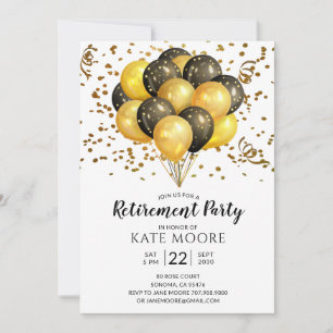 Modern Pension Party Guld Black Ballon Announ Inbjudningar