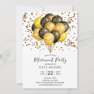 Modern Pension Party Guld Black Ballon Announ Inbjudningar
