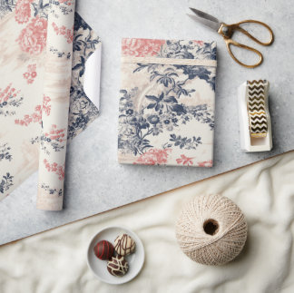 Modern Peoney Blommigt Blue Toile de Jouy Mönster Presentpapper