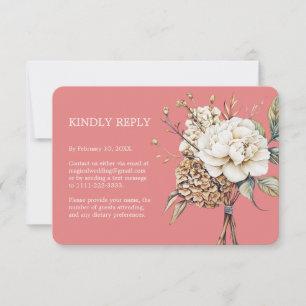 Modern Peony & Hydrangea Coral Rosa Bröllop OSA Kort