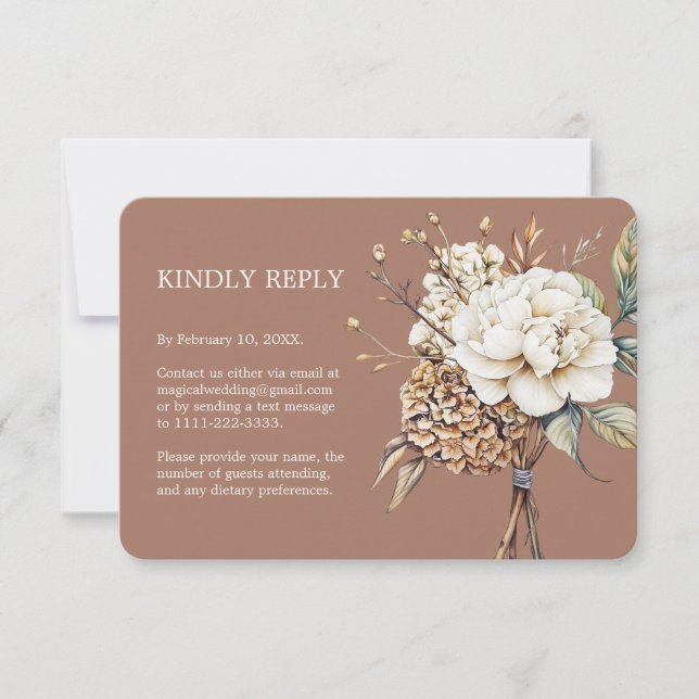 Modern Peony & Hydrangea Mocha Mousse Bröllop OSA Kort (Framsida)