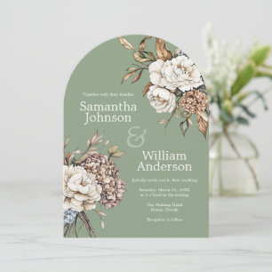 Modern Peony & Hydrangea Oliv grönt Bröllop Inbjudningar
