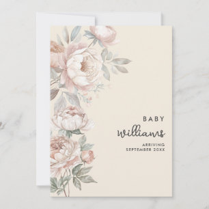 Modern Peony Ro Blommigt Gravid Announement Meddelande