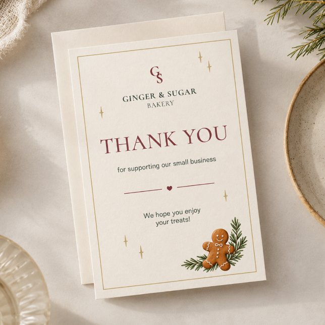 Modern Pepparkak julbakery Tack Kort (Modern Gingerbread Christmas Bakery Thank You Card)