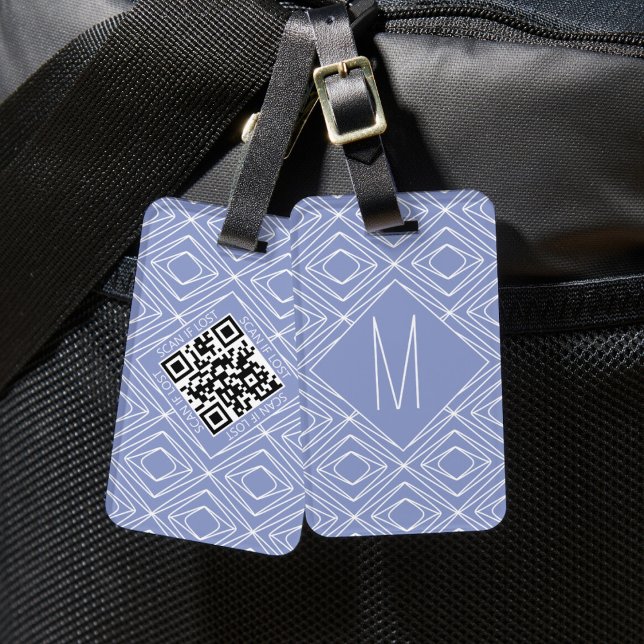 Modern Periwinkle Blue Geometric Mönster QR-kod Bagagebricka (Skapare uppladdad)