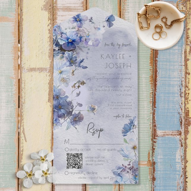 Modern Periwinkle Blue Wildblomme QR-kod (Skapare uppladdad)