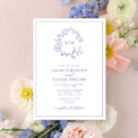 Modern Periwinkle Leafy Vapensköld Monogram Bröllo