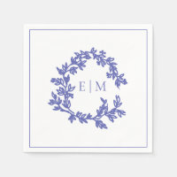 Modern Periwinkle Leafy Vapensköld Monogram Bröllo