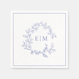 Modern Periwinkle Leafy Vapensköld Monogram Bröllo Pappersservett