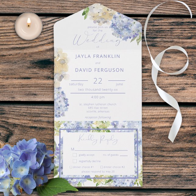 Modern Periwinkle & White Hydrangeas Middag (Skapare uppladdad)