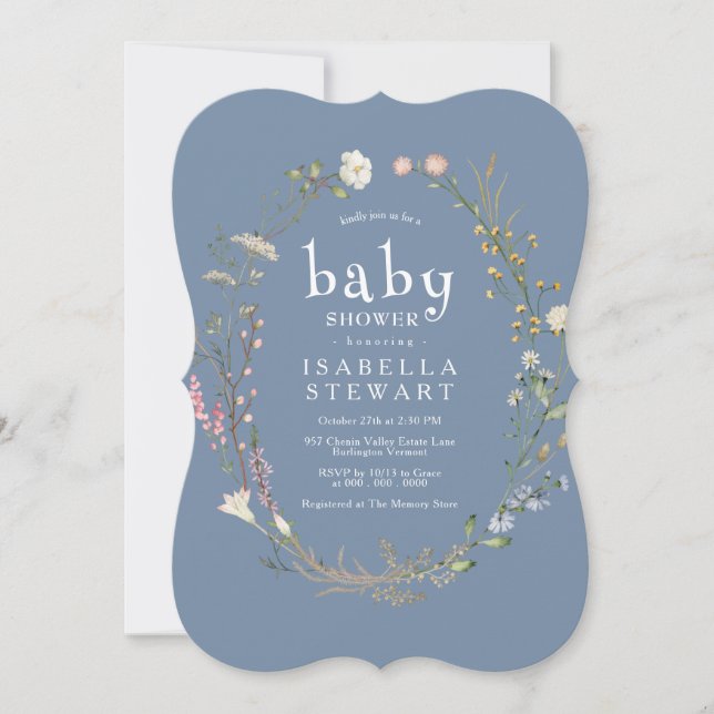 Modern Periwinkle Wildblomme Cute Baby Shower Inbjudningar (Framsida)