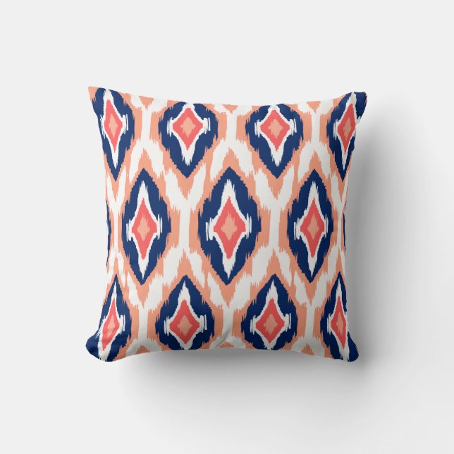 Modern persienmarin koral Ikat Tribal Mönster 1a Kudde (Framsida)