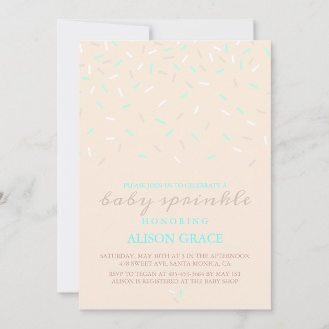 Modern Persika & Blå Baby Sprinkle Inbjudan (Framsida)