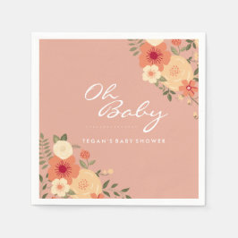 Modern persiko-Blommigt Oh Baby Shower Napkins Pappersservett