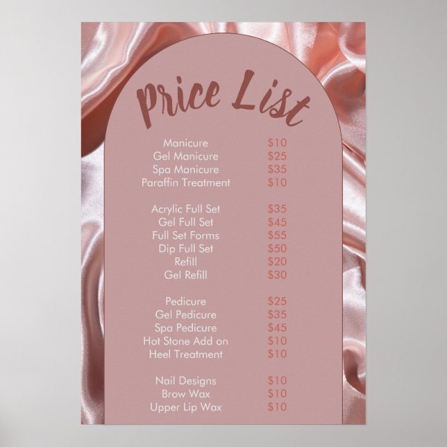 Modern persiko rosa Nail Salon Pris List-meny Poster (Framsidan)