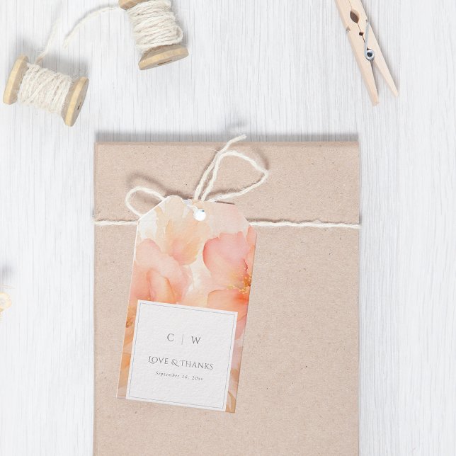 Modern persikoblomma i Bröllop Tack Presentetikett (Skapare uppladdad)