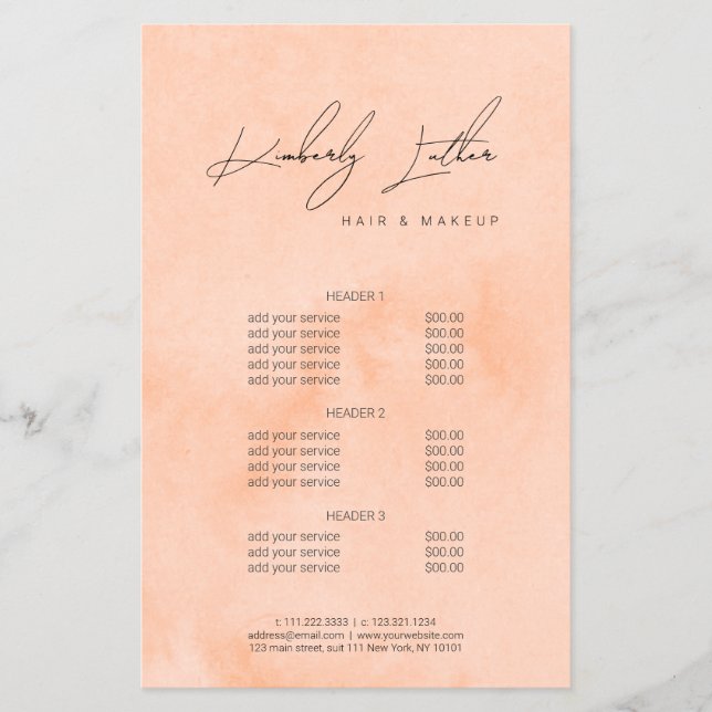 Modern persikofärgning och hårfärg flygblad (Framsidan)