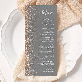 Modern persikoglitter grå bröllop meny