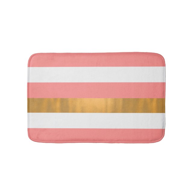 Modern persikovit och Guld-stripe Bath Mat Badrumsmatta (Framsidan)