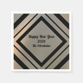 Modern Personalized Brushed Metal Happy New Years Pappersservett