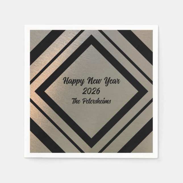 Modern Personalized Brushed Metal Happy New Years Pappersservett (Framsidan)