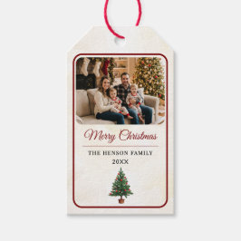 Modern Personalized Family Photo Christmas  Presentetikett