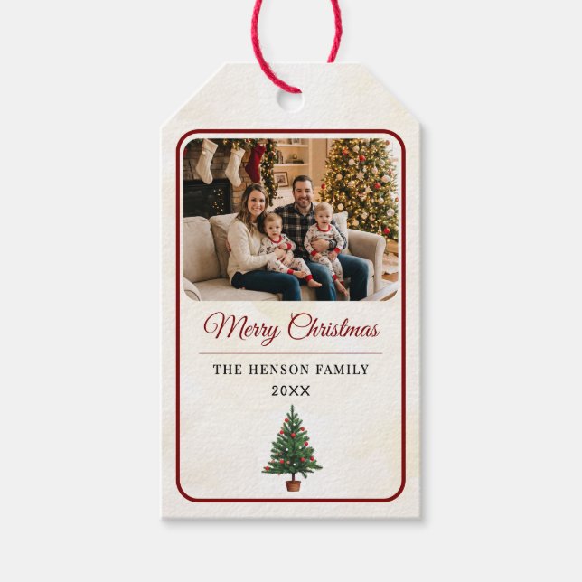 Modern Personalized Family Photo Christmas  Presentetikett (Framsidan)