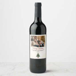 Modern Personalized Family Photo Christmas  Vinflaska Etikett