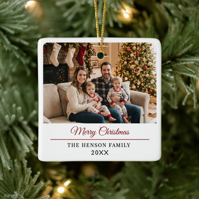 Modern Personalized Family Photo Merry Christmas  Julgransprydnad Keramik (Träd)
