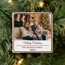 Modern Personalized Family Photo Merry Christmas  Julgransprydnad Keramik