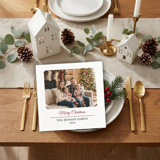 Modern Personalized Family Photo Merry Christmas  Pappersservett (Skapare uppladdad)