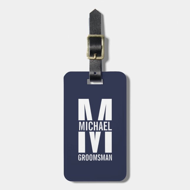 Modern Personalized Groomsmen Monogram and Name Bagagebricka (Vertikal Framsida)